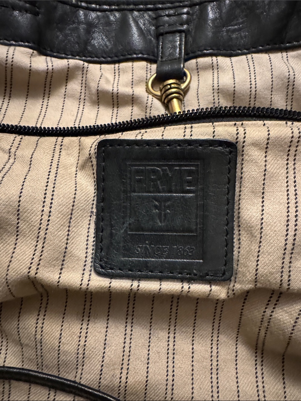 Frye Black Leather Tote with Brass Accents - Picture 7 of 9